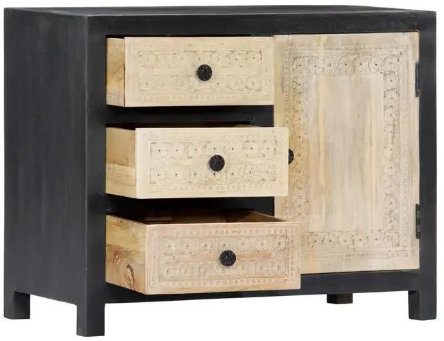 Alt view image 8 of 10 - vidaXL Hand Carved Side Cabinet Gray 29.5"x13.8"x23.6" Solid Mango Wood