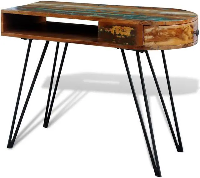 Alt view image 9 of 13 - vidaXL Desk Computer Desk Home Office Desk with Iron Legs Solid Wood Reclaimed