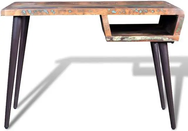 Alt view image 12 of 15 - vidaXL Desk Computer Desk Writing Table with Iron Legs Solid Wood Reclaimed