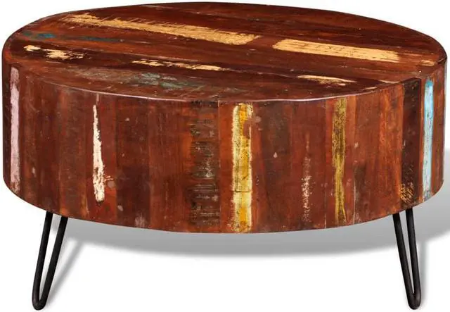 Alt view image 9 of 14 - vidaXL Coffee Table Round End Table with Iron Pin Legs Solid Wood Reclaimed