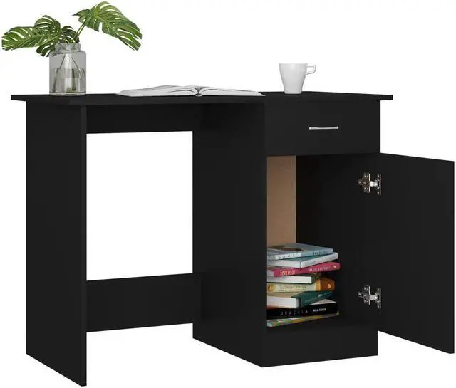 Alt view image 12 of 13 - vidaXL Desk Black Engineered Wood Study Office Work Station Writing Table