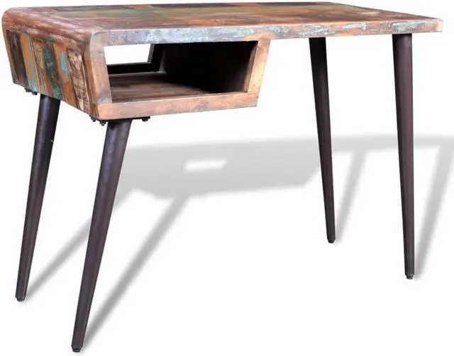 Alt view image 14 of 15 - vidaXL Desk Computer Desk Writing Table with Iron Legs Solid Wood Reclaimed