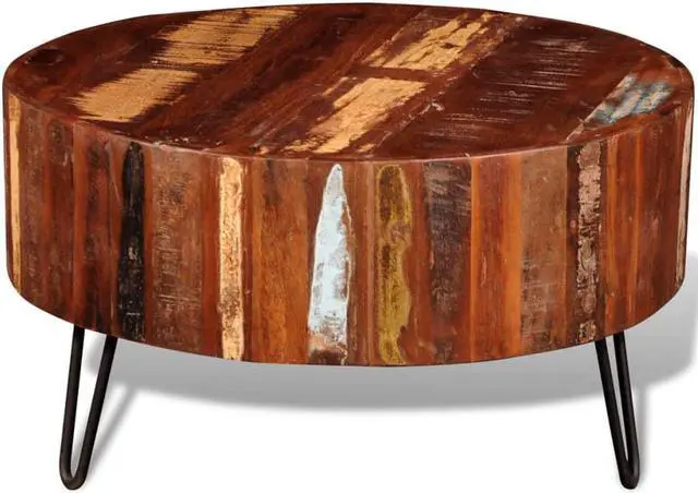 Alt view image 17 of 17 - vidaXL Coffee Table Round End Table with Iron Pin Legs Solid Wood Reclaimed