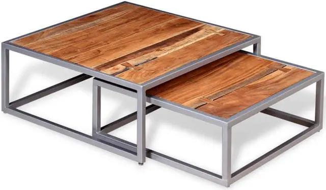 Alt view image 8 of 13 - vidaXL Two Piece Coffee Table Set Solid Acacia Wood