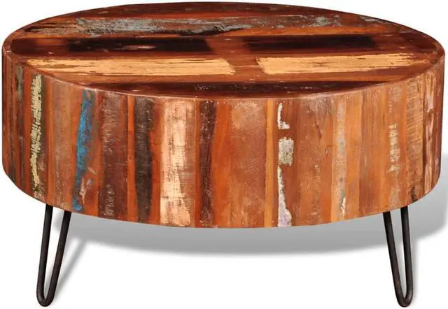 Alt view image 11 of 14 - vidaXL Coffee Table Round End Table with Iron Pin Legs Solid Wood Reclaimed