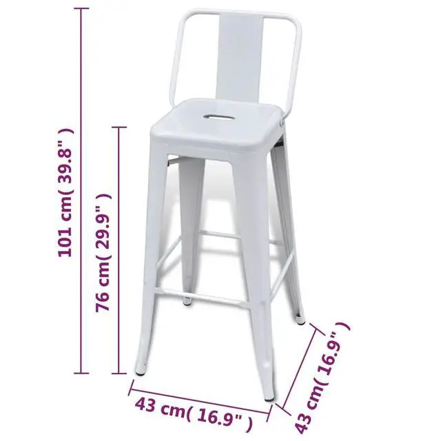 Alt view image 8 of 12 - vidaXL Bar Stools 2 pcs White Steel