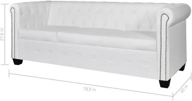 Alt view image 7 of 7 - Artificial Leather Chesterfield 3-Seater Sofa White