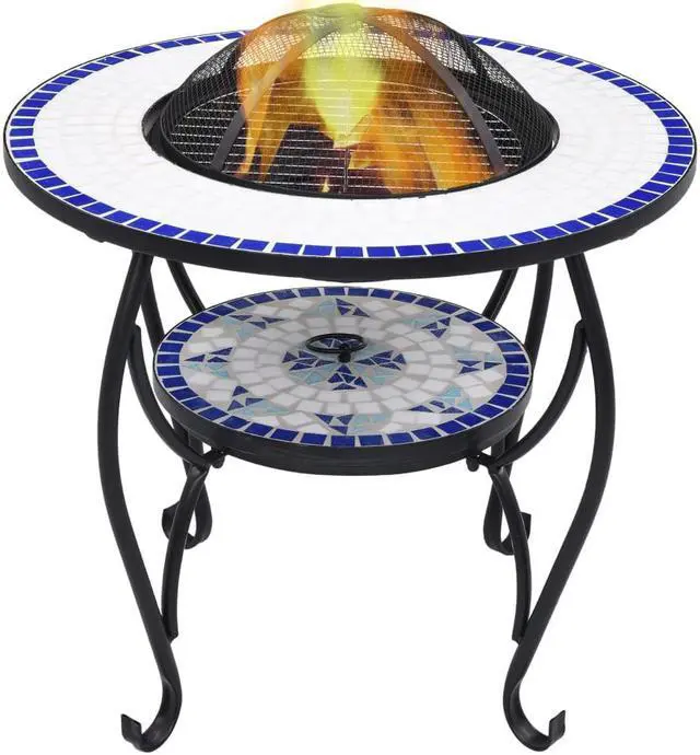Alt view image 14 of 19 - vidaXL Fire Pit Table Fireplace Camping Firebowl Outdoor Blue and White Ceramic