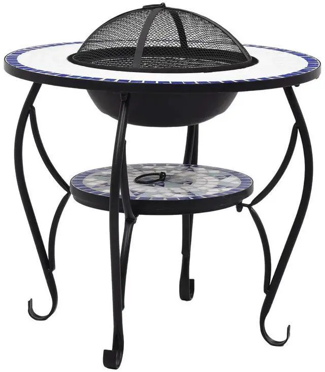 Alt view image 17 of 19 - vidaXL Fire Pit Table Fireplace Camping Firebowl Outdoor Blue and White Ceramic
