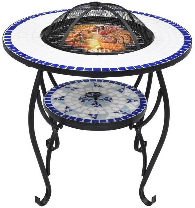 Alt view image 18 of 19 - vidaXL Fire Pit Table Fireplace Camping Firebowl Outdoor Blue and White Ceramic