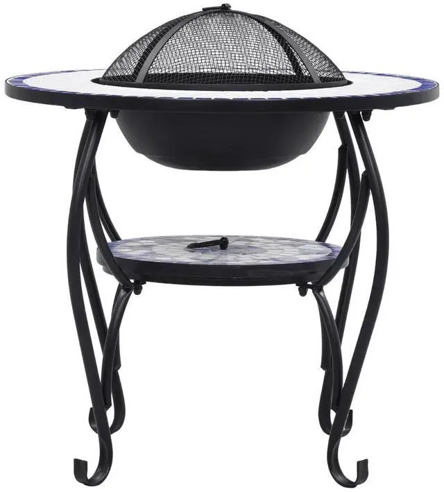 Alt view image 15 of 19 - vidaXL Fire Pit Table Fireplace Camping Firebowl Outdoor Blue and White Ceramic