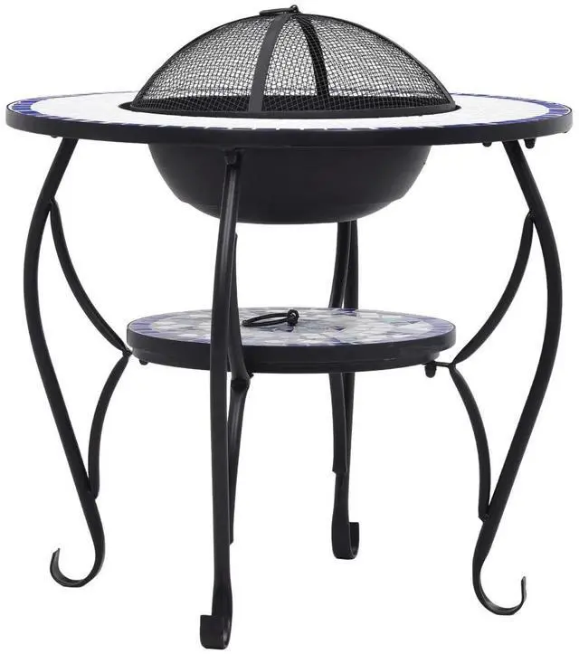 Alt view image 16 of 19 - vidaXL Fire Pit Table Fireplace Camping Firebowl Outdoor Blue and White Ceramic