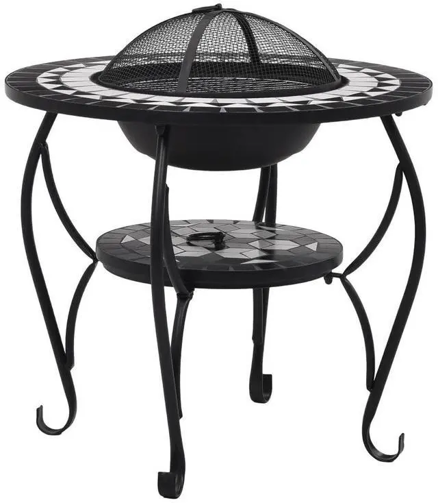 Alt view image 14 of 17 - vidaXL Fire Pit Table Fireplace Camping Firebowl Outdoor Black and White Ceramic