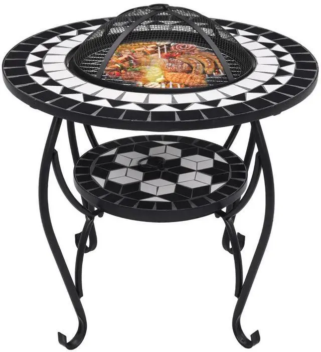 Alt view image 15 of 17 - vidaXL Fire Pit Table Fireplace Camping Firebowl Outdoor Black and White Ceramic