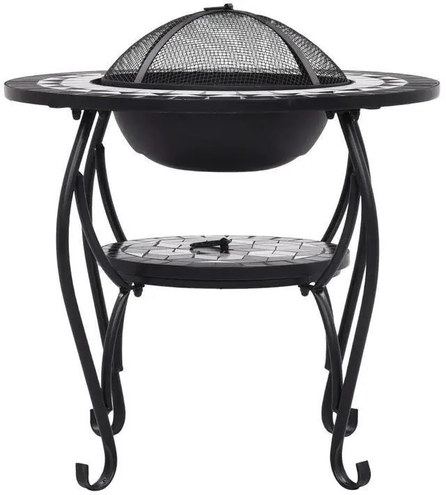 Alt view image 16 of 17 - vidaXL Fire Pit Table Fireplace Camping Firebowl Outdoor Black and White Ceramic