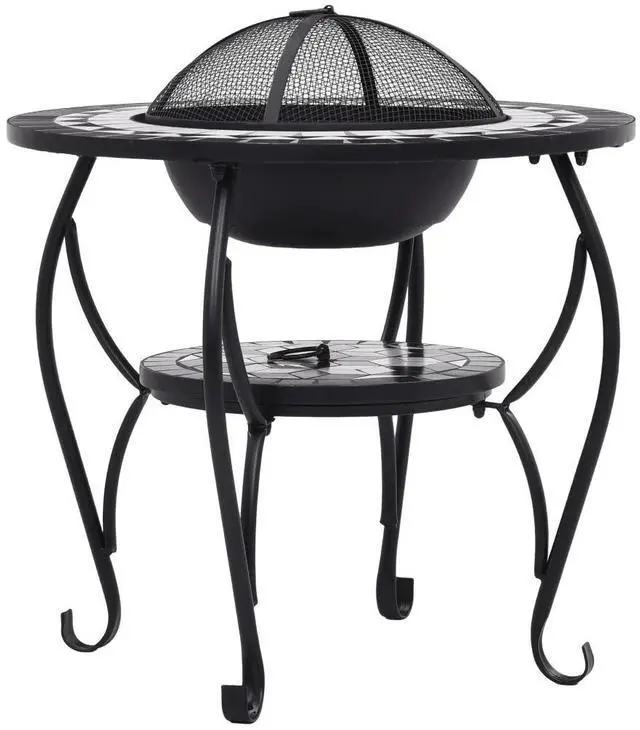Alt view image 17 of 17 - vidaXL Fire Pit Table Fireplace Camping Firebowl Outdoor Black and White Ceramic