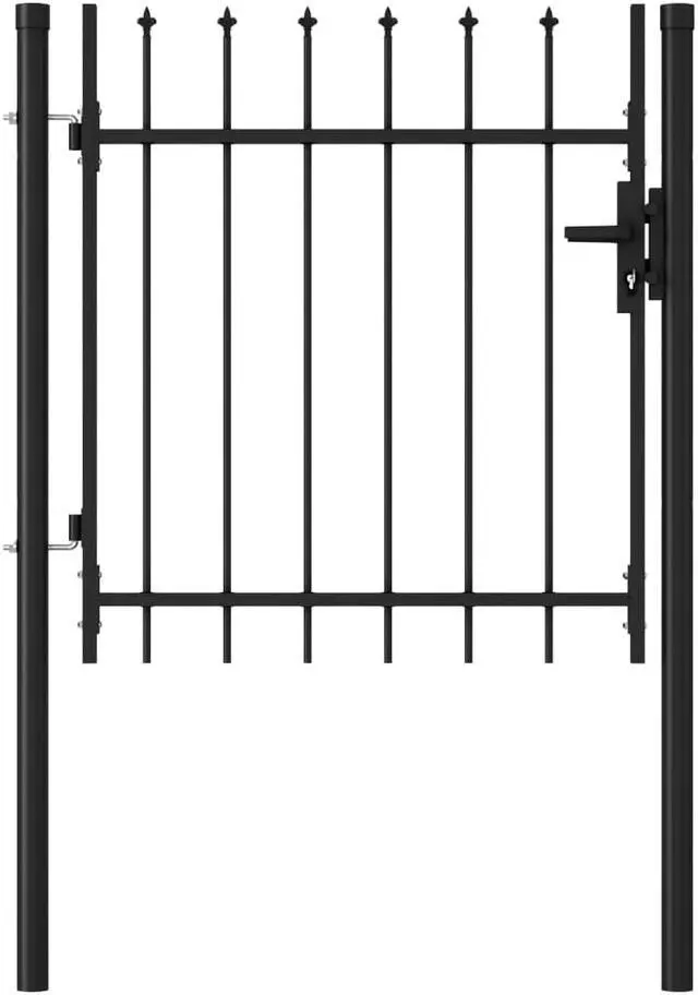 Alt view image 9 of 12 - vidaXL Fence Gate Single Door with Spike Top Steel 39.4" Black Garden Barrier