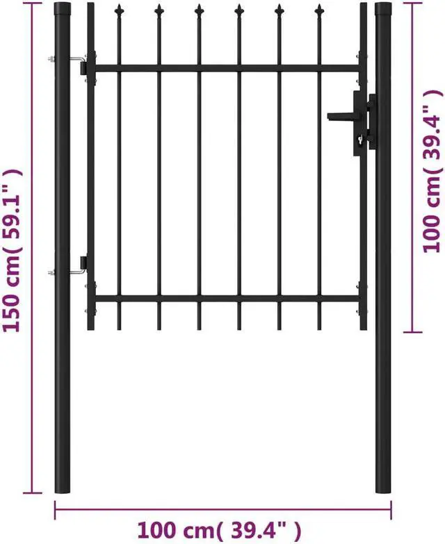 Alt view image 11 of 12 - vidaXL Fence Gate Single Door with Spike Top Steel 39.4" Black Garden Barrier