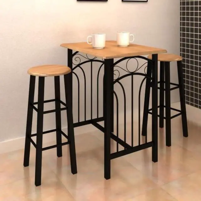 Alt view image 9 of 11 - vidaXL Dining Table Set 2 Chairs Breakfast Bar Dinner Table Stools Furniture