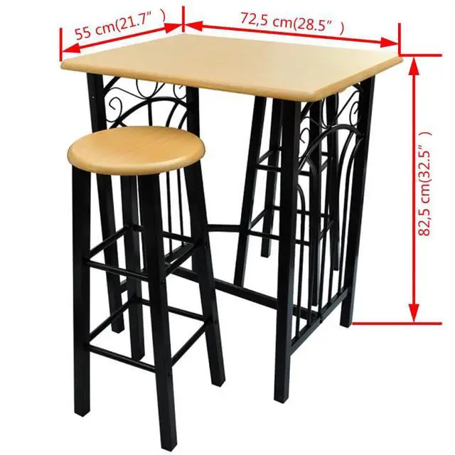 Alt view image 11 of 11 - vidaXL Dining Table Set 2 Chairs Breakfast Bar Dinner Table Stools Furniture
