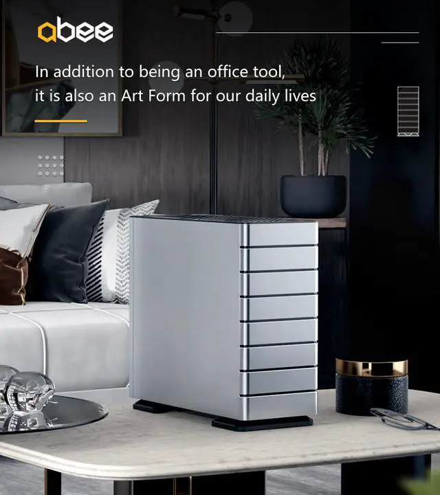 Alt view image 7 of 7 - ABEE SMART EM30 SILVER ATX Mid-Tower Aluminum Computer Case w/ Compact Size, Aluminum Frame & All Panels, 3D High-Gloss Front Panel, Unique CNC Groove Shape of Aluminum Top Cover, CNC Aluminum Base