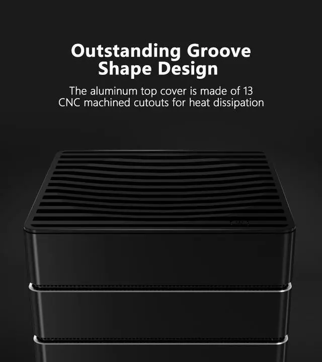 Alt view image 4 of 7 - ABEE AS Enclosure RS07 BLACK Mini-ITX Aluminum Computer Case w/ Aluminum Frame, 3D High-Gloss Front Panel, Unique CNC Groove Shape of Aluminum Top Cover, CNC Aluminum Base, ATX/SFX/SFX-L PSU Support