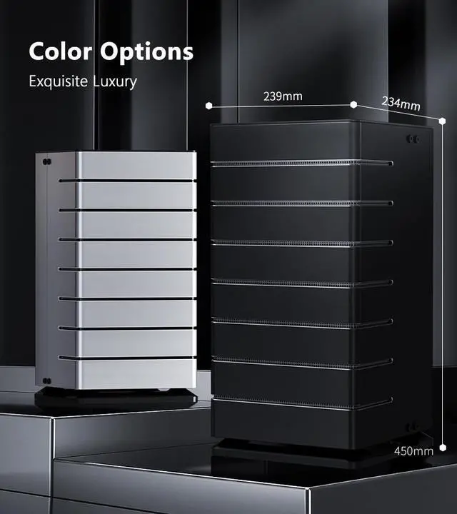 Alt view image 6 of 7 - ABEE AS Enclosure RS07 BLACK Mini-ITX Aluminum Computer Case w/ Aluminum Frame, 3D High-Gloss Front Panel, Unique CNC Groove Shape of Aluminum Top Cover, CNC Aluminum Base, ATX/SFX/SFX-L PSU Support