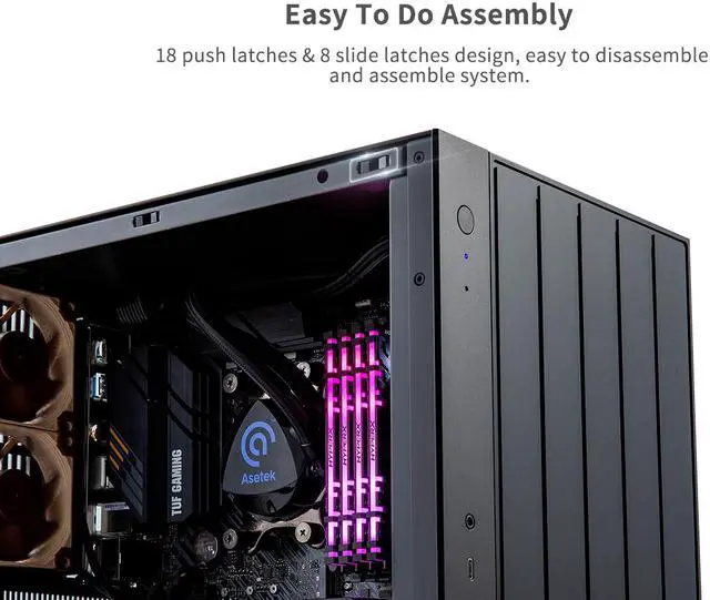 Alt view image 6 of 7 - ABEE AS Enclosure W1 BLACK Micro ATX Aluminum Computer Case w/ Aluminum Frame, Compact Size, Dual-chamber Internal Layout, Aluminum Feet, Interchangeable Panel, Support 240mm Radiator & SFX/SFX-L PSU