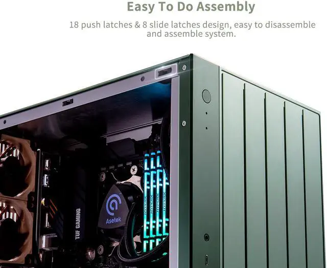 Alt view image 6 of 7 - ABEE AS Enclosure W1 GREEN Micro ATX Aluminum Computer Case w/ Aluminum Frame, Compact Size, Dual-chamber Internal Layout, Aluminum Feet, Interchangeable Panel, Support 240mm Radiator & SFX/SFX-L PSU