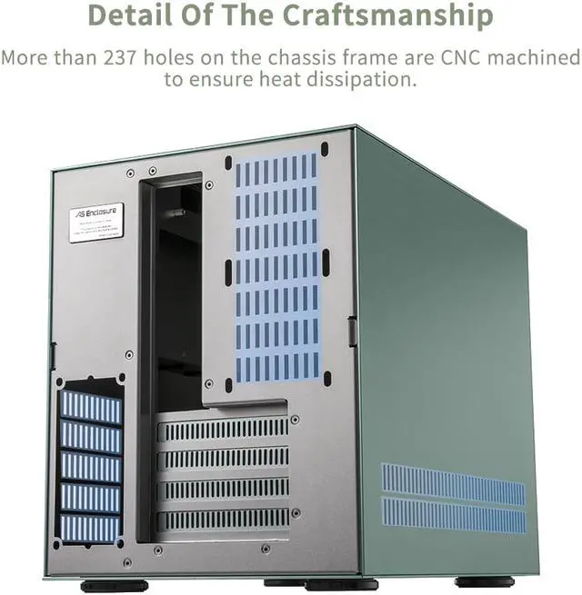 Alt view image 4 of 7 - ABEE AS Enclosure W1 GREEN Micro ATX Aluminum Computer Case w/ Aluminum Frame, Compact Size, Dual-chamber Internal Layout, Aluminum Feet, Interchangeable Panel, Support 240mm Radiator & SFX/SFX-L PSU