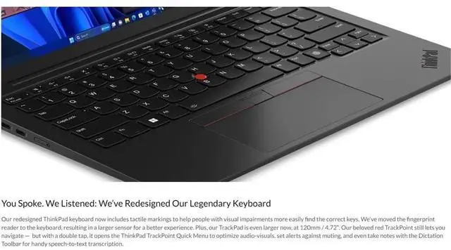 Alt view image 4 of 7 - Lenovo Gen 12 ThinkPad X1 Carbon Laptop with Intel Ultra 7 155U Processor, 14" WUXGA 100% sRGB Touchscreen, 32GB 6400MHz RAM, 1TB Gen4 Performance SSD, FHD+ IR+ RGB Camera, and Windows 11 Pro