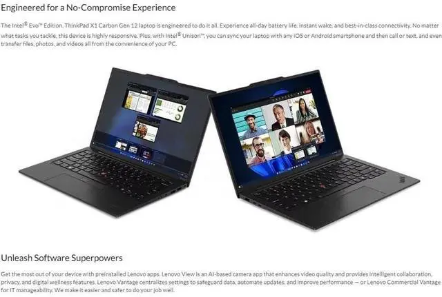 Alt view image 7 of 7 - Lenovo Gen 12 ThinkPad X1 Carbon Laptop with Intel Ultra 7 155U Processor, 14" WUXGA 100% sRGB Touchscreen, 32GB 6400MHz RAM, 1TB Gen4 Performance SSD, FHD+ IR+ RGB Camera, and Windows 11 Pro