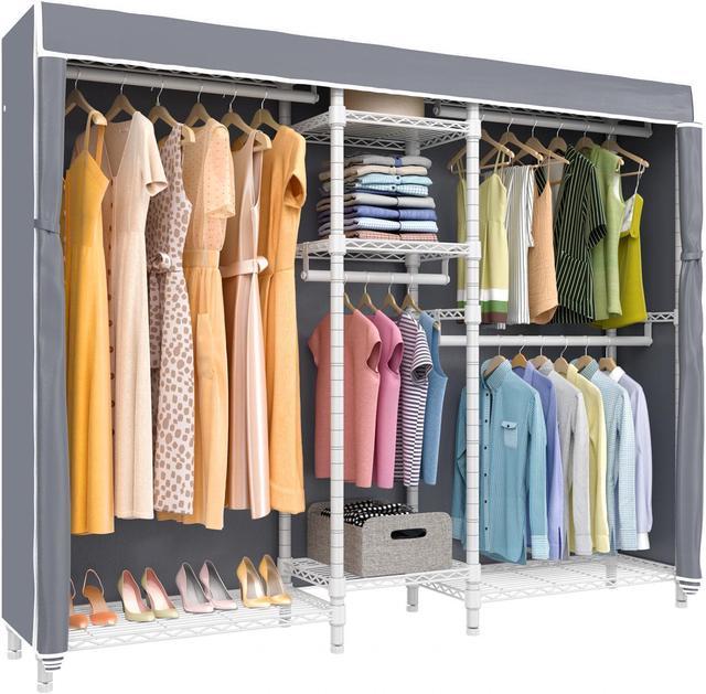 5-Tiers Heavy Duty Metal Wardrobe Shelves Portable Clothes Closet Storage  Rack