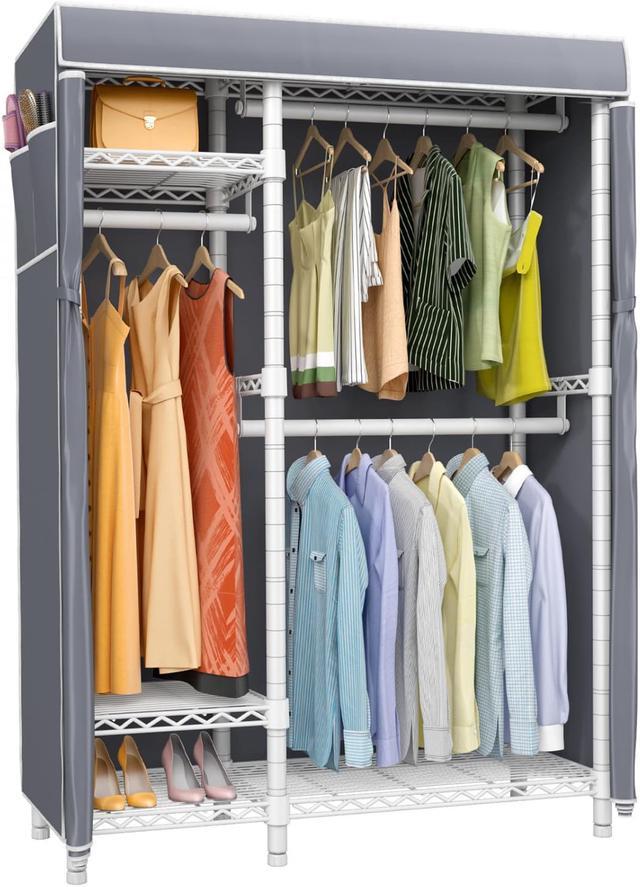 VIPEK V2C Wire Garment Rack White Metal Clothing Rack with Grey Oxford  Fabric Cover Cover