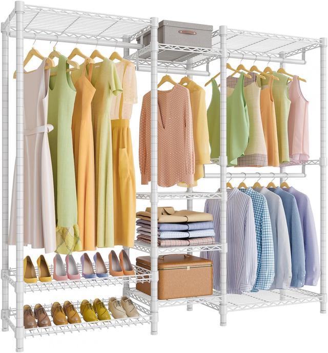 Capacity Free Standing Closet Organizer with Metal Shelves Heavy Duty  Clothing Rack for Hanging Clothes Sturdy Storage Wardrobe Closet Garment  Rack for Bedroom 