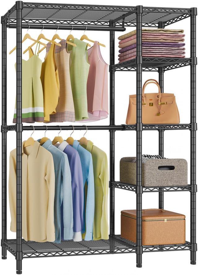 Metal Garment Rack Free Standing Closet Organizer w/5 Shelves