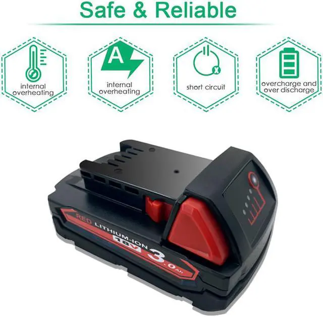 Alt view image 3 of 7 - M18 3.0Ah 18V Lithium Replacement Battery for Milwaukee M18 Battery 48-11-1820 48-11-1850 48-11-1860 48-11-1828 48-11-10,Compatible with Milwaukee M18 XC Cordless Power Tools