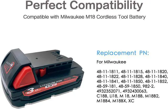Alt view image 5 of 7 - M 18 2.5Ah 18V Lithium Replacement Battery for Milwaukee M18 Battery 48-11-1820 48-11-1850 48-11-1860 48-11-1828 48-11-10,Compatible with Milwaukee M18 XC Cordless Power Tools