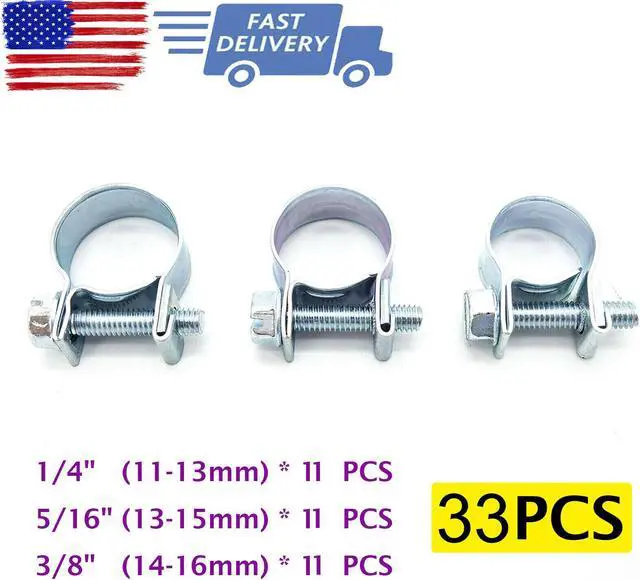 Main image of 33 Pcs 1/4" 5/16" 3/8" Fuel Injection Gas Line Hose Clamps Clip Pipe Clamp US