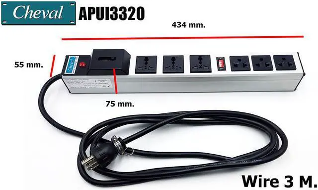 Alt view image 3 of 6 - Arion Power Bar Basic PDU 20A, 3 x Universal and 3 x International Socket 110VAC Wide 3m.