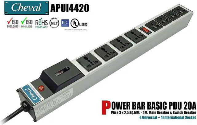 Main image of Arion Power Bar Basic PDU 20A, 4x Universal and 4x International Socket 110VAC Wide 3m.