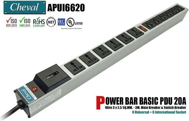 Main image of Arion Power Bar Basic PDU 20A, 6x Universal and 6x International Socket 110VAC Wide 3m.