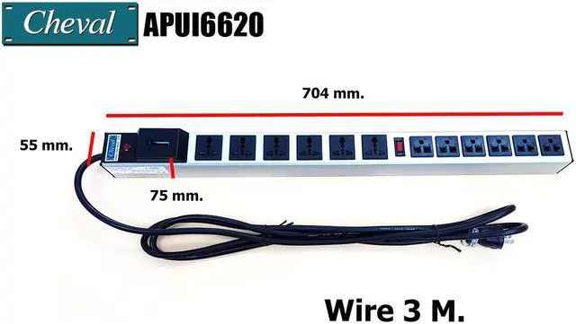Alt view image 3 of 6 - Arion Power Bar Basic PDU 20A, 6x Universal and 6x International Socket 110VAC Wide 3m.