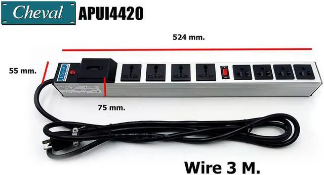 Alt view image 3 of 6 - Arion Power Bar Basic PDU 20A, 4x Universal and 4x International Socket 110VAC Wide 3m.
