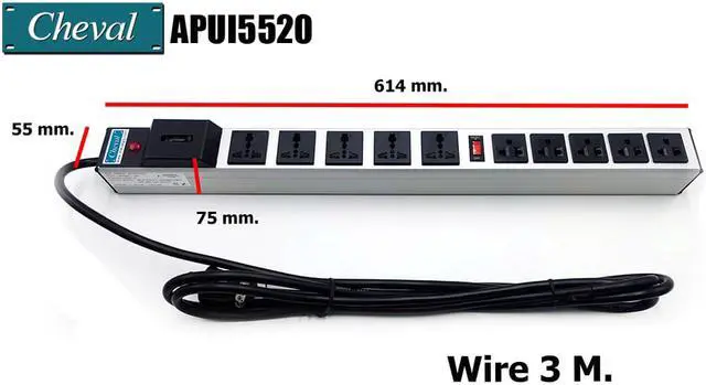 Alt view image 4 of 6 - Arion Power Bar Basic PDU 20A, 5x Universal and 5x International Socket 110VAC Wide 3m.