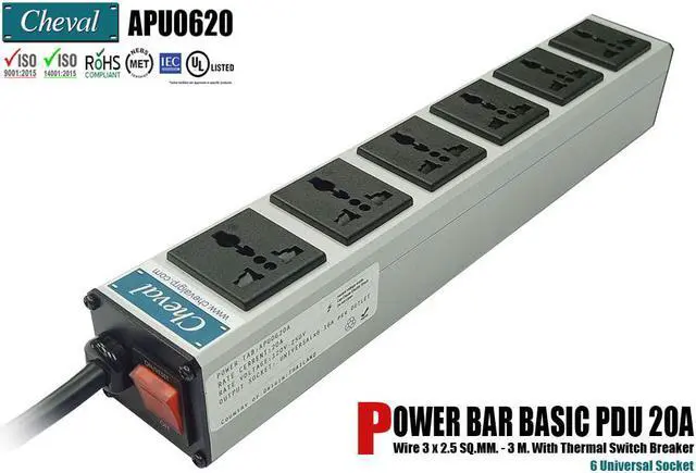 Main image of Arion Power Bar Basic PDU 20A, 6x Universal Socket 110VAC Wide 3m.