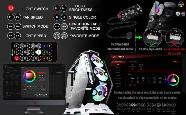 Alt view image 7 of 7 - KEDIERS Computer Case ATX Mid-Tower PC Gaming Case Open Tower Case - USB3.0 - Remote Control - 2 Tempered Glass - Cooling System - Airflow - Cable Management C-570