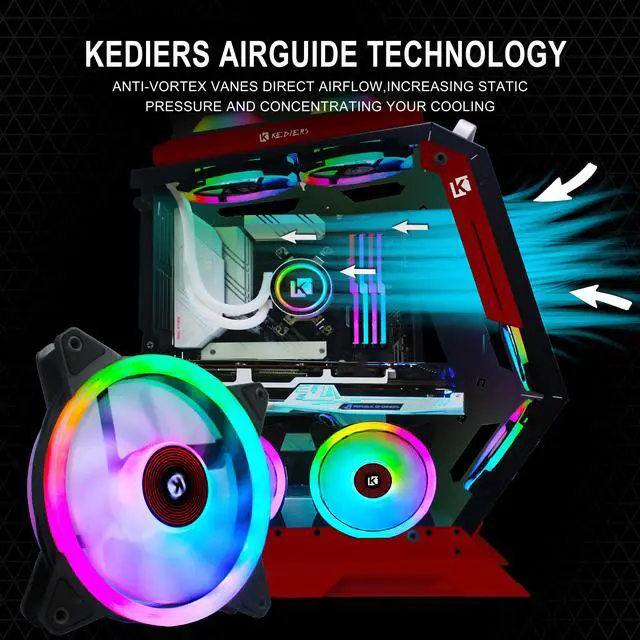 Alt view image 3 of 7 - KEDIERS Computer Case ATX Mid-Tower PC Gaming Case Open Tower Case - USB3.0 - Remote Control - 2 Tempered Glass - Cooling System - Airflow - Cable Management C-570