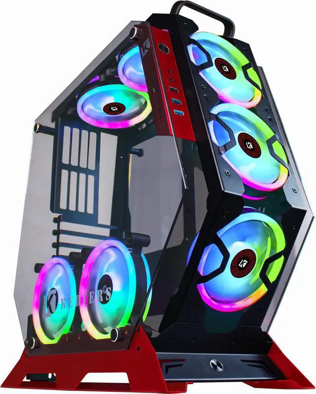 Alt view image 2 of 7 - KEDIERS Computer Case ATX Mid-Tower PC Gaming Case Open Tower Case - USB3.0 - Remote Control - 2 Tempered Glass - Cooling System - Airflow - Cable Management C-570