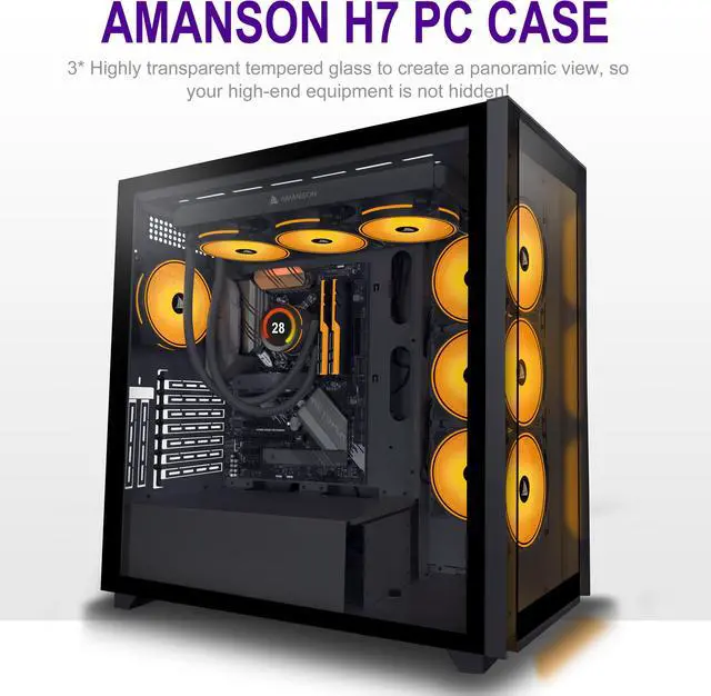 PC CASE ATX Mid Tower Case Tempered Glass Gaming Computer, 43 OFF